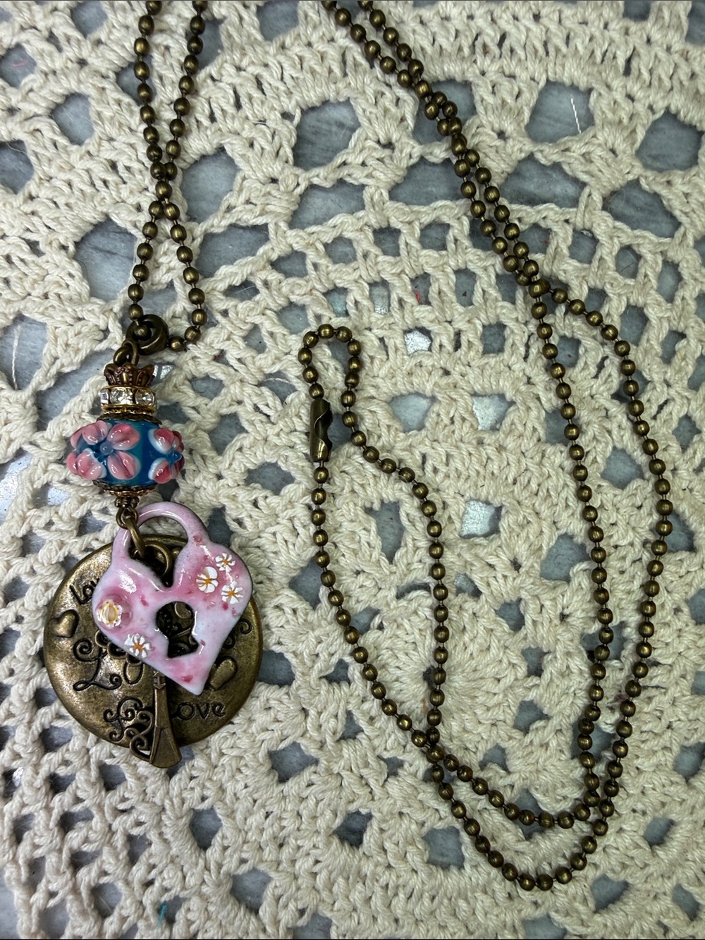 Vintage-Inspired Pink Heart Lock Pendant 26” Necklace - Women Jewelry